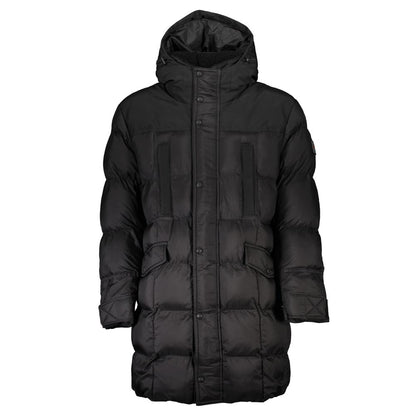 Hugo Boss Black Polyamide Men Jacket with hood and pockets showcasing elite design and protection.