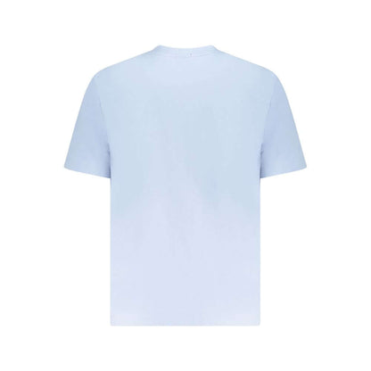 Hugo Boss Blue Cotton Men T-Shirt, premium organic cotton crew neck tee with distinctive logo, short sleeves, relaxed fit.