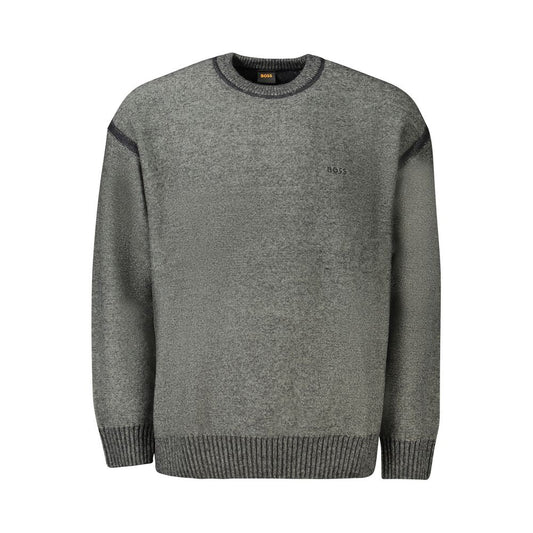 Hugo Boss Gray Wool Sweater - Long sleeve crew neck sweater with contrasting details and embroidery logo
