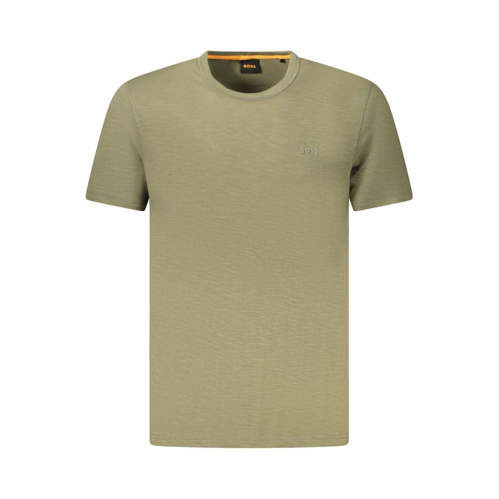 Hugo Boss Green Cotton Men T-Shirt with crew neck, featuring premium craftsmanship and durability in a stylish bold design.