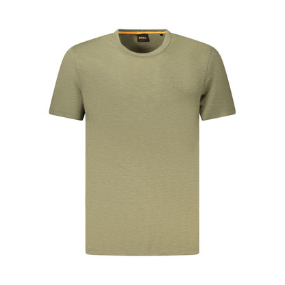 Hugo Boss Green Cotton Men T-Shirt with crew neck, featuring premium craftsmanship and durability in a stylish bold design.