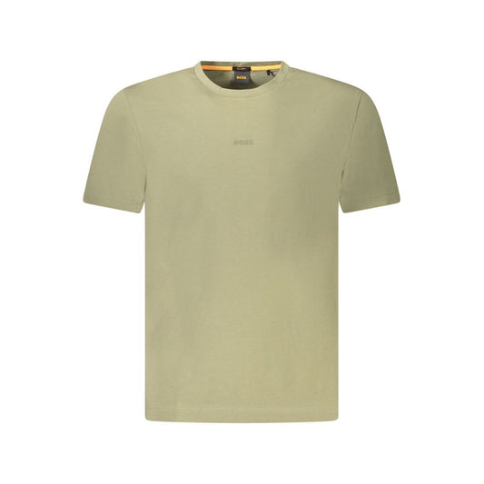 Hugo Boss Green Cotton Men TShirt showcasing luxury with organic cotton blend and signature logo.