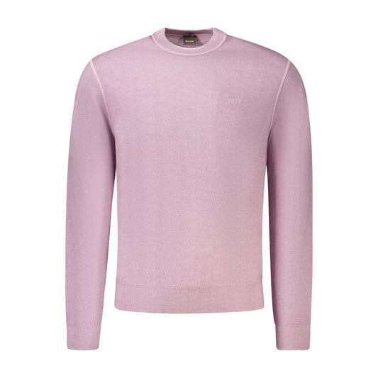 Hugo Boss Purple Wool Men Sweater - Elegant long-sleeve crew neck with sleek embroidery, perfect for modern trendsetters.