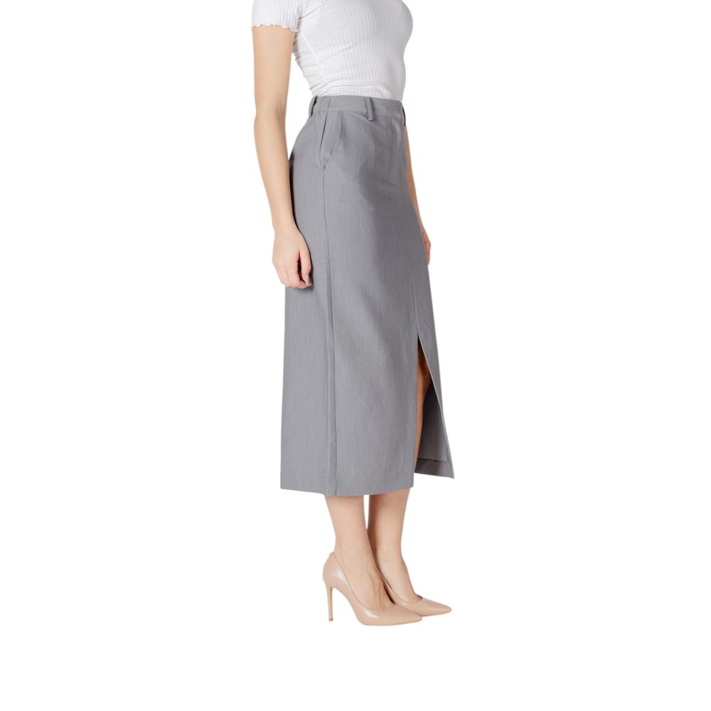 ICHI Gray Polyester Long Skirt