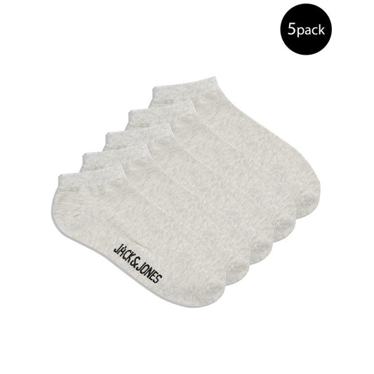 Spread of Jack Jones Gray Cotton Socks, 5-pack set, featuring comfortable and breathable design for men, ideal for everyday wear.