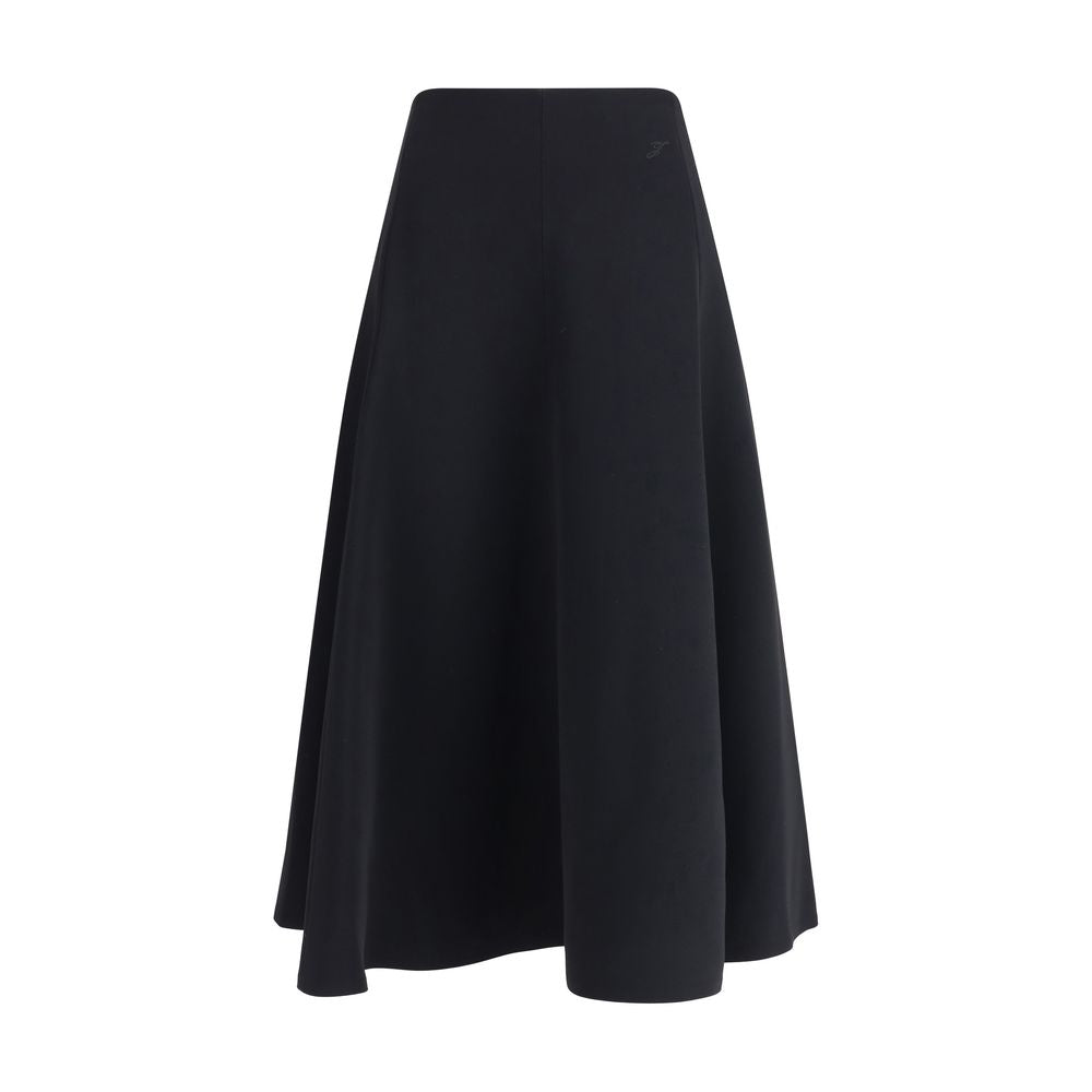 Jacquemus Black Cotton Midi Skirt with concealed zip and flared silhouette, perfect for any occasion.