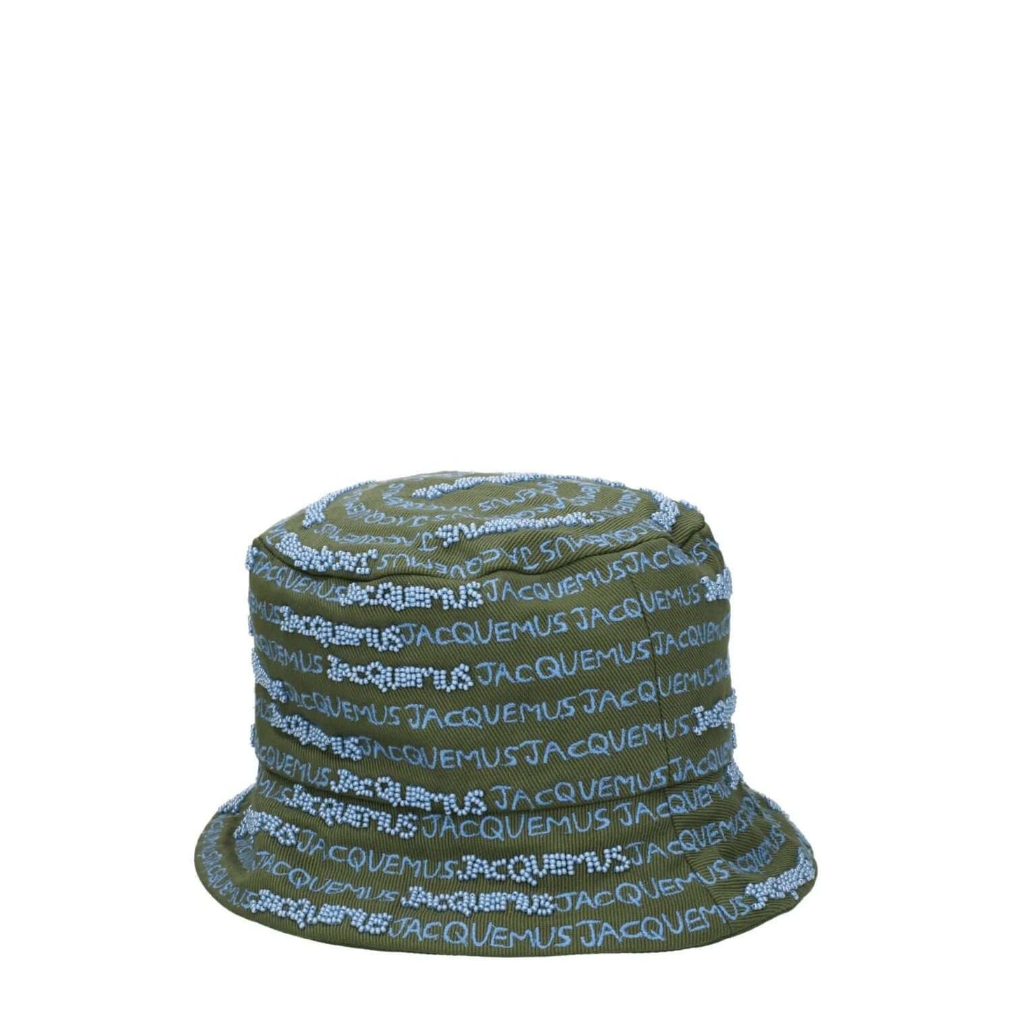 Jacquemus Green Cotton Bucket Hat with logo and embellishments on display, casual style made from green cotton, MPN 235AC4515012560