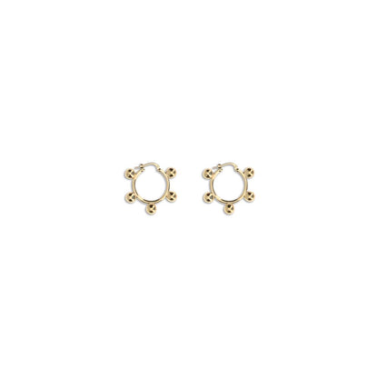 Jil Sander Gold Brass Earrings with silver tone, hoop design, featuring snap closure and engraved logo, nickel-tested and antioxidant-treated.