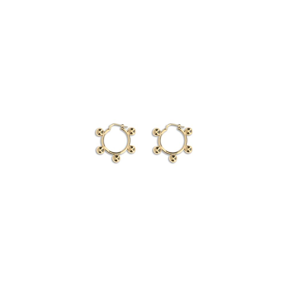 Jil Sander Gold Brass Earrings with contemporary design and engraved logo, featuring a snap closure and antioxidant finish for durability.