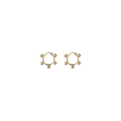 Jil Sander Gold Brass Earrings with contemporary design and engraved logo, featuring a snap closure and antioxidant finish for durability.