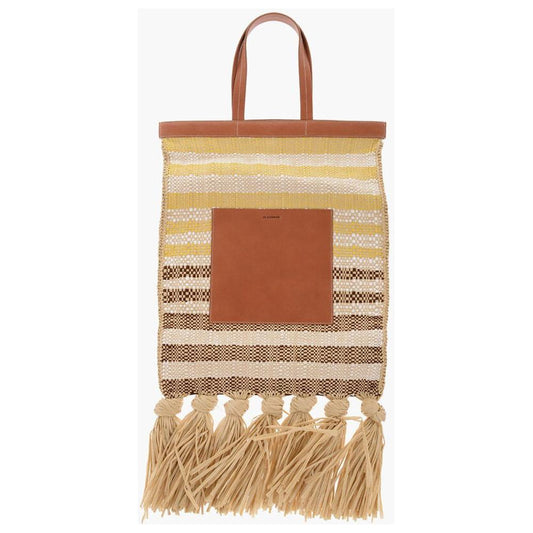 Jil Sander Jil Sander Raffia SUNFLOWER Tote Bag With Leather Details JIP568168GD