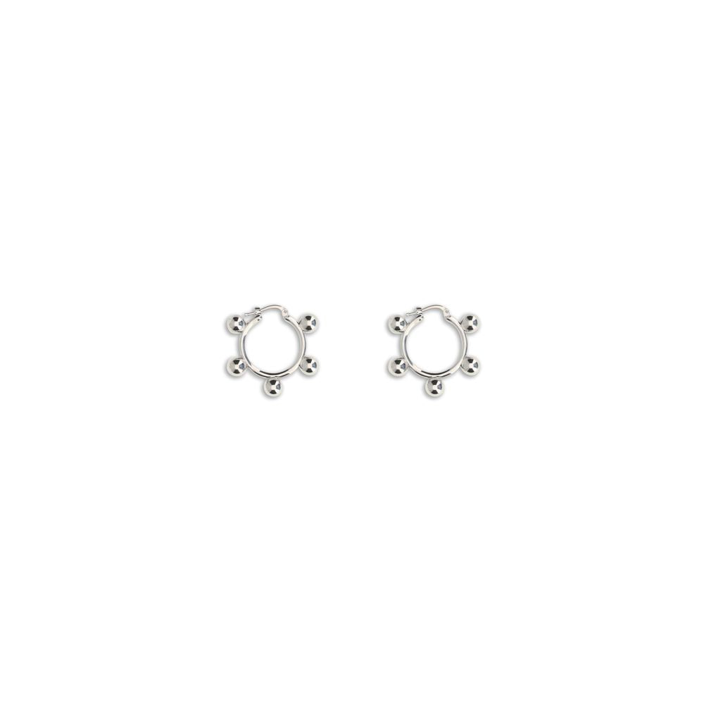 Jil Sander Silver Brass Earrings with engraved logo and antioxidant finish, featuring essential contemporary hoop design, nickel-tested.