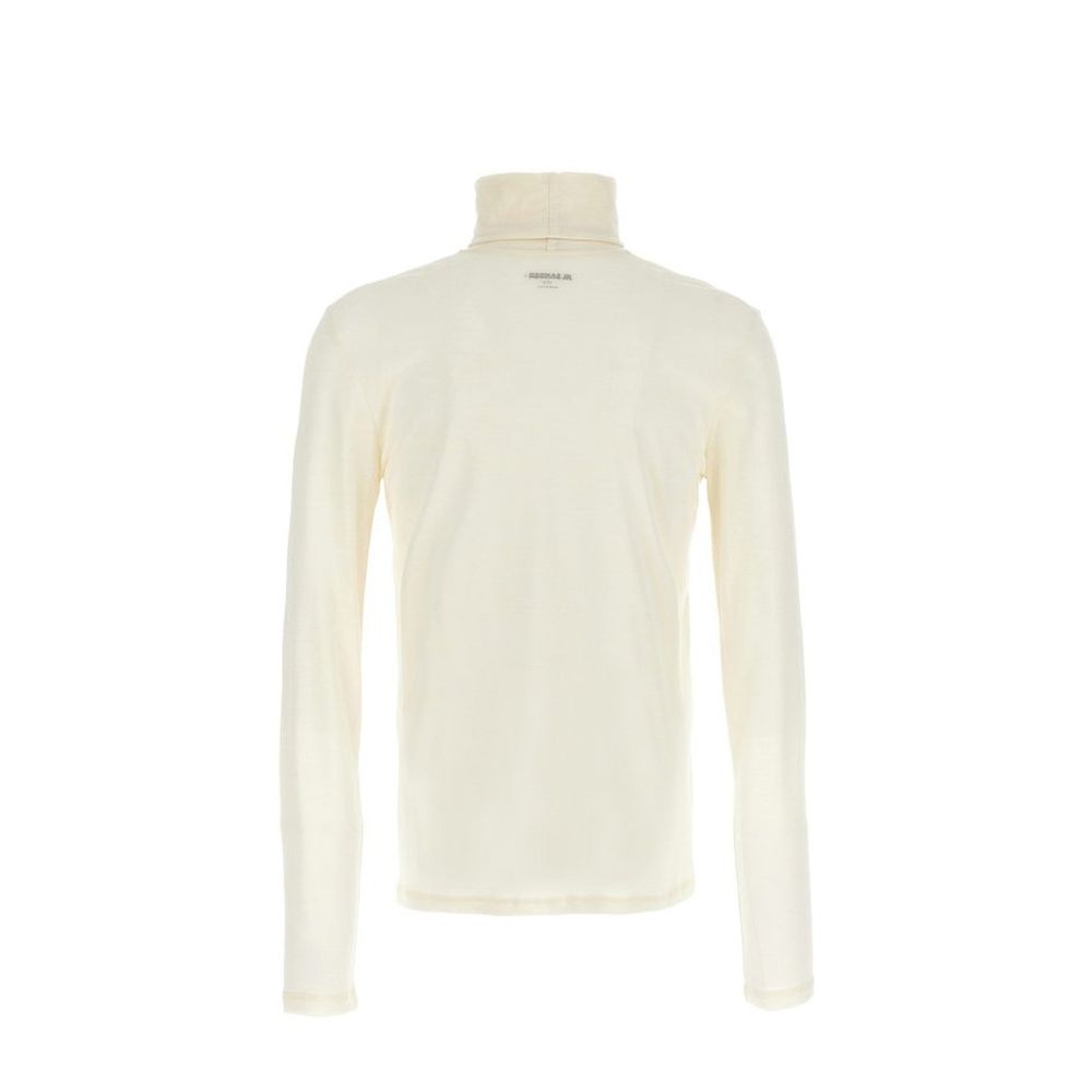 Jil Sander White Polyester Turtleneck for men in size L, long sleeves, virgin wool blend, high neck with contrast logo on the collar.