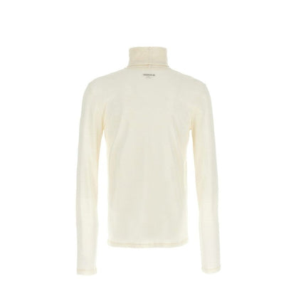 Jil Sander White Polyester Turtleneck for men in size L, long sleeves, virgin wool blend, high neck with contrast logo on the collar.