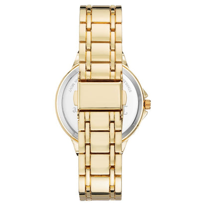 Back view of Juicy Couture Gold Metal Dress Watch with folding clasp and golden metal bracelet.