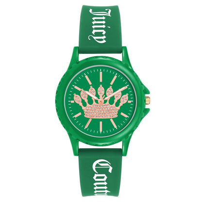 Juicy Couture Green Synthetic Bracelet Watch with silicone bracelet and green dial, featuring analog display and quartz mechanism.