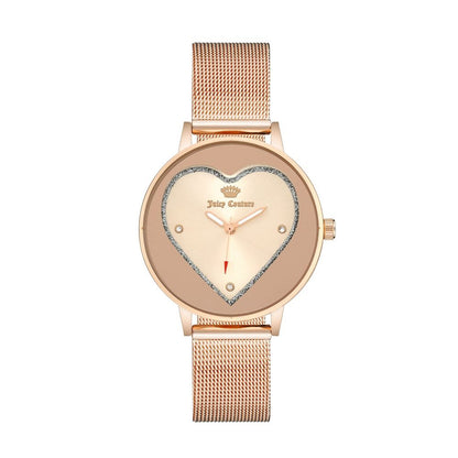 Juicy Couture Multicolor Stainless Steel Dress Watch with pink dial and bracelet, heart-shaped design, quartz movement, and mineral glass.