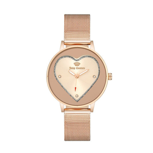 Juicy Couture Multicolor Stainless Steel Dress Watch with pink dial and bracelet, heart-shaped design, quartz movement, and mineral glass.