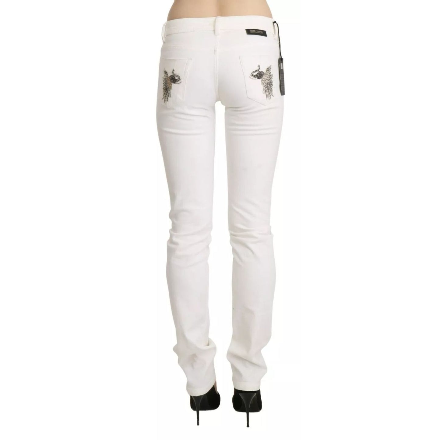 Just Cavalli White Cotton Slim Fit Mid Waist Skinny Trouser Jeans