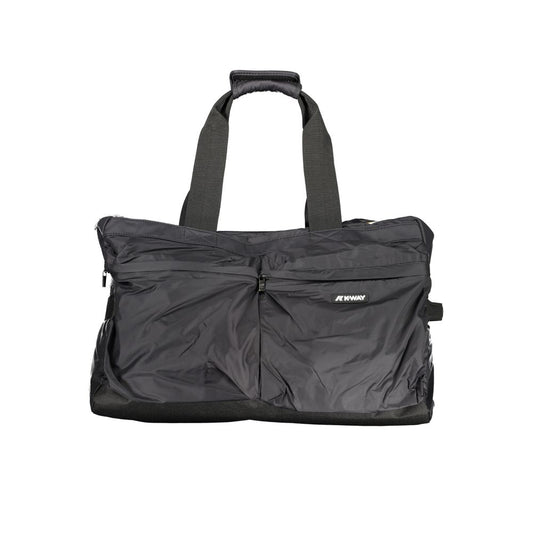 K-WAY Black Polyester Luggage And Travel bag with multiple pockets, shoulder handles, zip closure, and contrasting details.