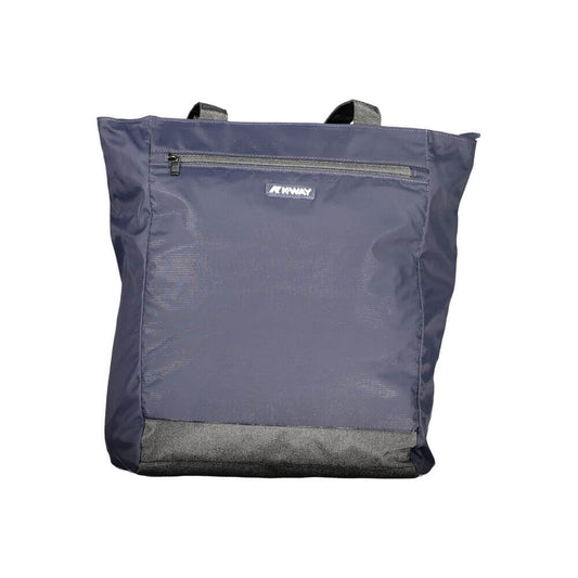 K-WAY Blue Polyester Handbag with 2 shoulder handles, external and internal pockets, zip closure, and logo on the front.