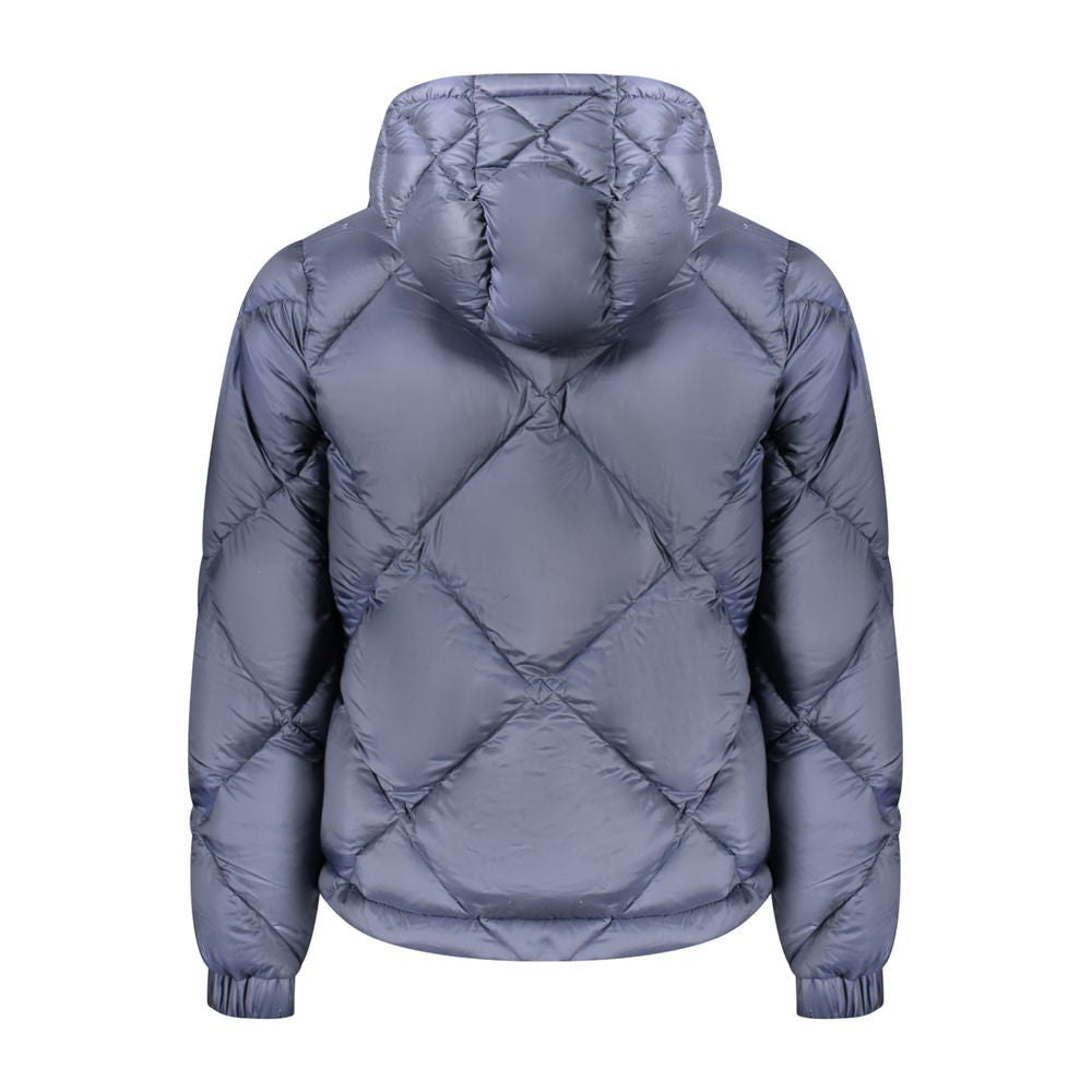 K-WAY Blue Polyester Men Jacket with hood, showcasing back view and quilted design