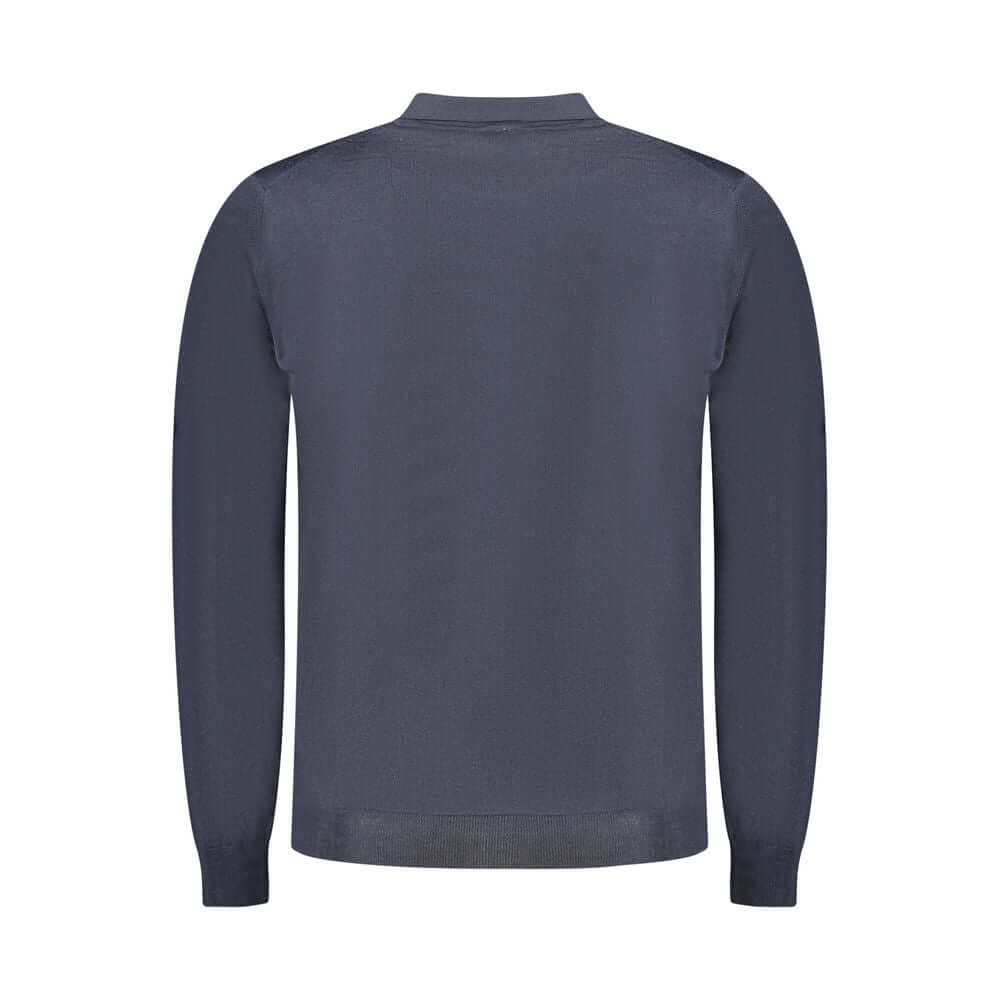 Back view of K-WAY Blue Wool Sweater with long sleeves and 3 buttons, featuring the brand logo.