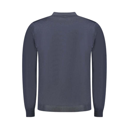 Back view of K-WAY Blue Wool Sweater with long sleeves and 3 buttons, featuring the brand logo.