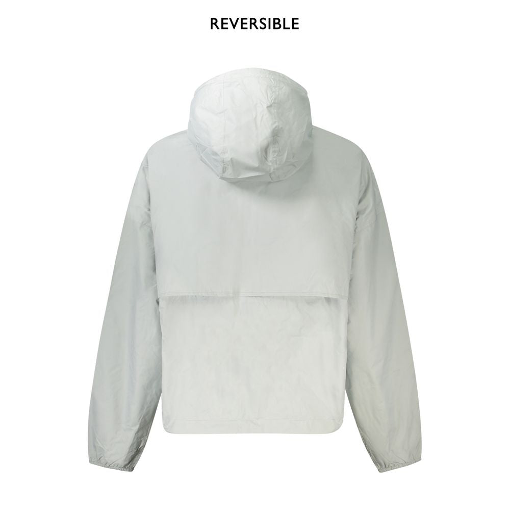 K-WAY Gray Nylon Women Jacket, reversible, back view with hood, showcases waterproof design and sleek style.