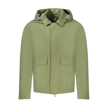 K-WAY Green Cotton Men Jacket with removable hood and pockets for versatile wear