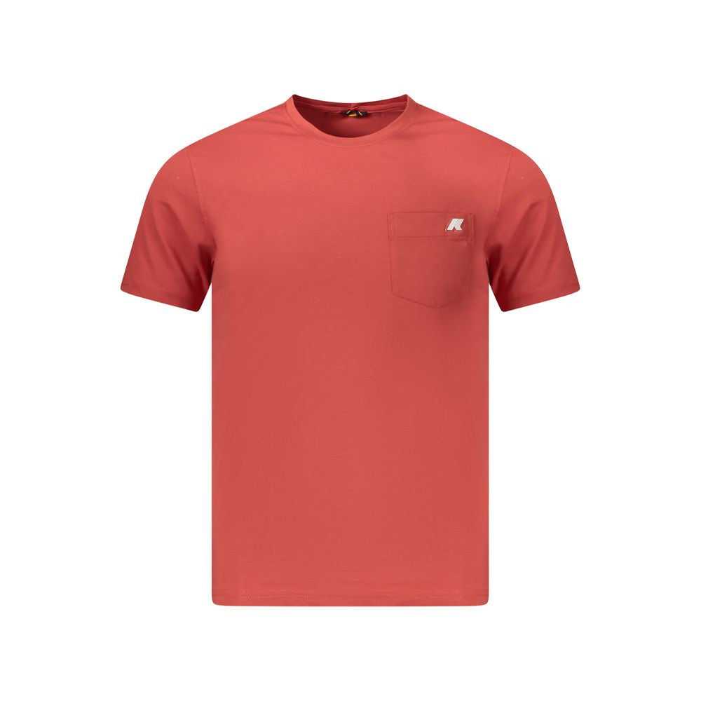 K-WAY Red Cotton Men T-Shirt with crew neck and pocket, featuring the iconic K-WAY logo, crafted for comfort and style.