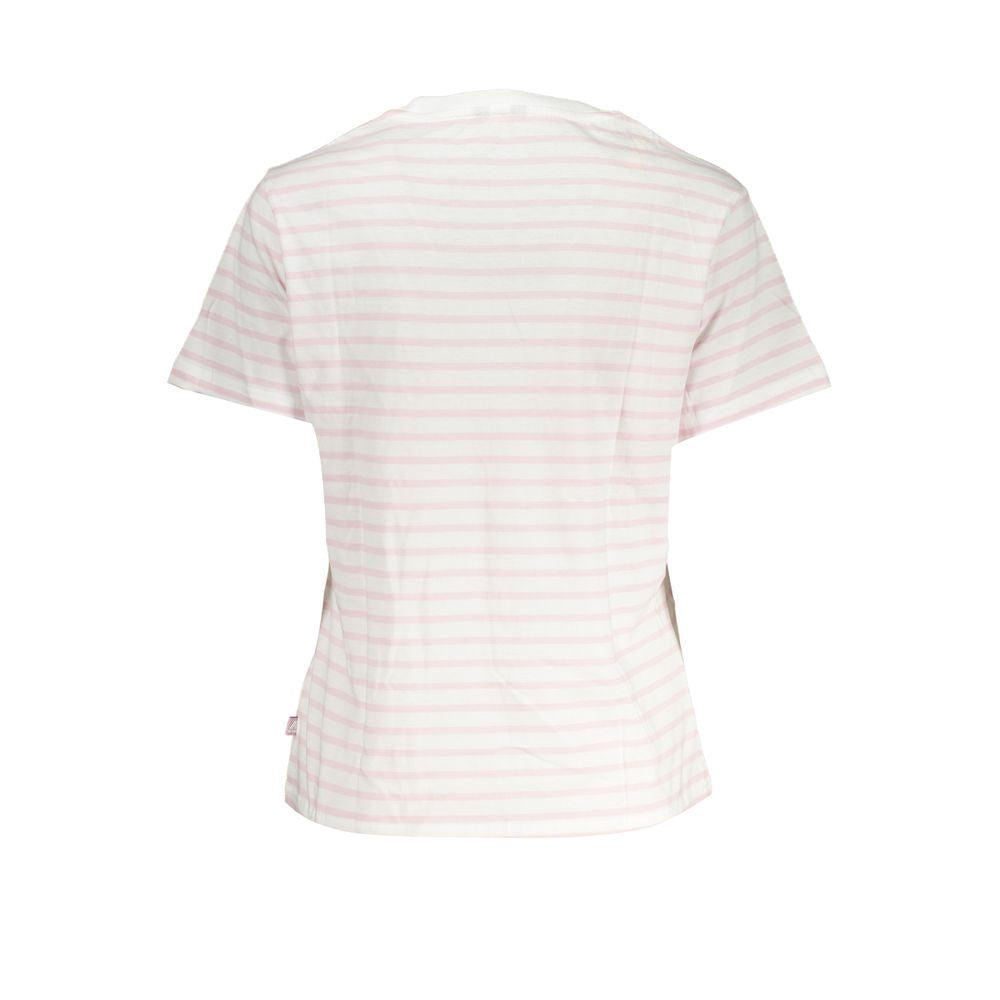 Back view of K-WAY White Cotton Women T-Shirt showcasing minimalist design with subtle stripes.