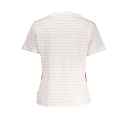 Back view of K-WAY White Cotton Women T-Shirt showcasing minimalist design with subtle stripes.
