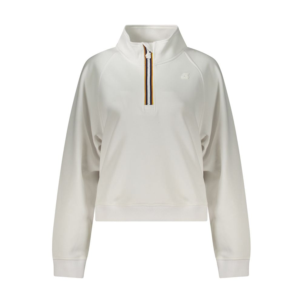 K-WAY White Polyester Women Sweater with half-zip and contrasting details, featuring the signature K-WAY logo for urban fashion adventures.