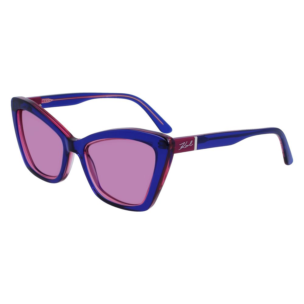 Karl Lagerfeld Blue Acetate Sunglasses KL6105S-424 with pink lenses, luxury design for women, measures 54/17/140mm.