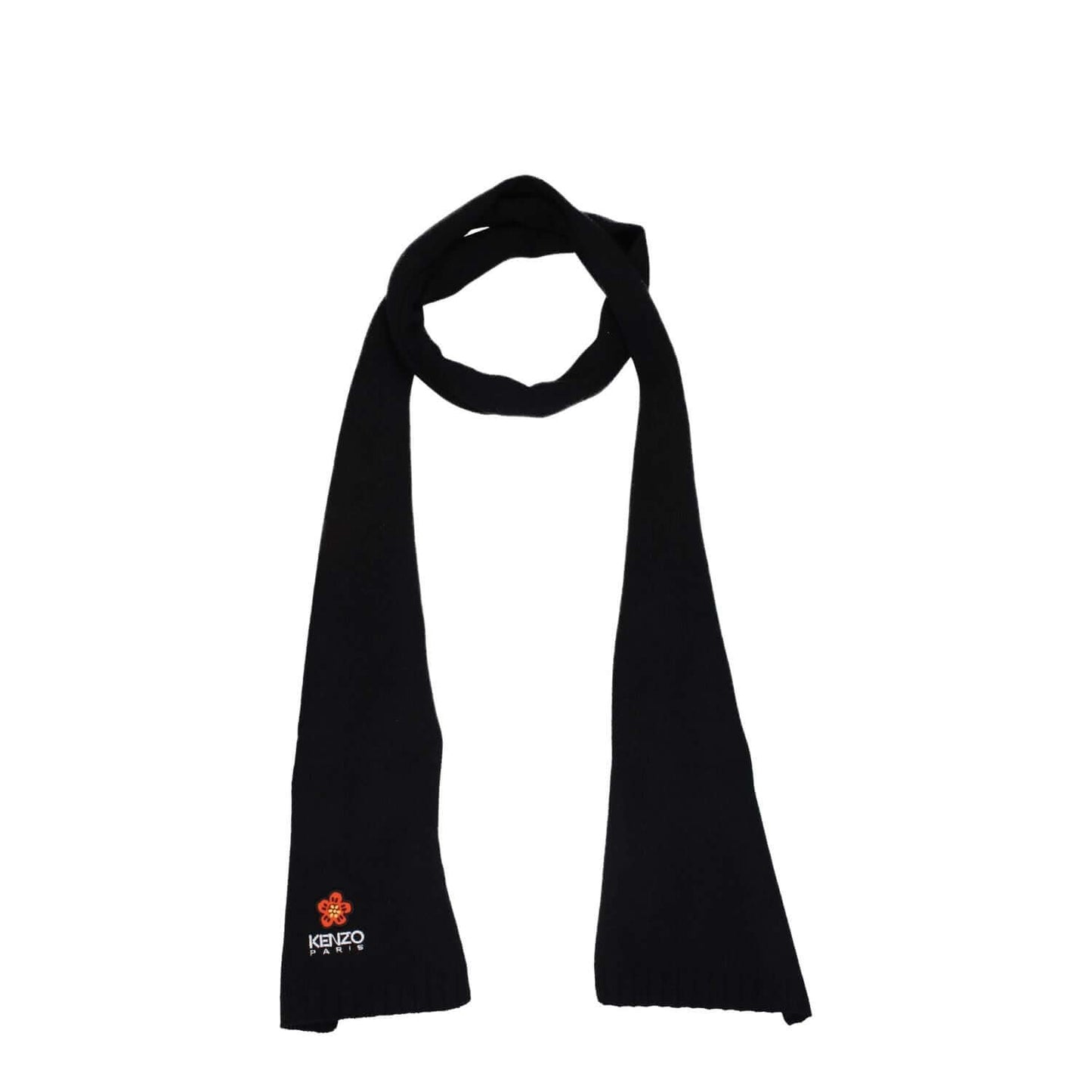 Kenzo Black Wool Scarf with logo, casual style, 100% wool, 20x250 cm, features MPN PFD68EU191KWB99J, product code F79267.