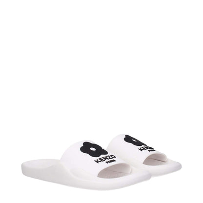 Kenzo White Cotton Slippers with open toe and rubber sole, casual design, featuring front logo. MPN FE52MU110P5102.