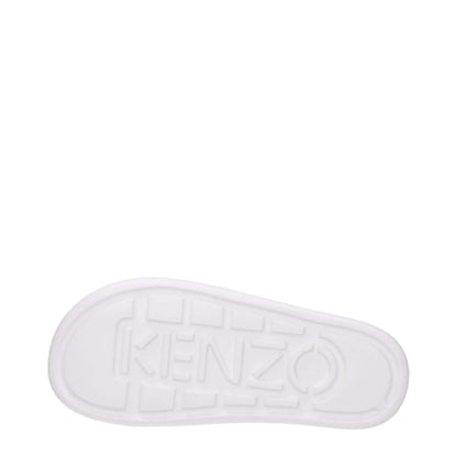 Kenzo White Cotton Slippers with rubber sole and front logo, open toe design, low and flat heel - MPN FE52MU110P5102.
