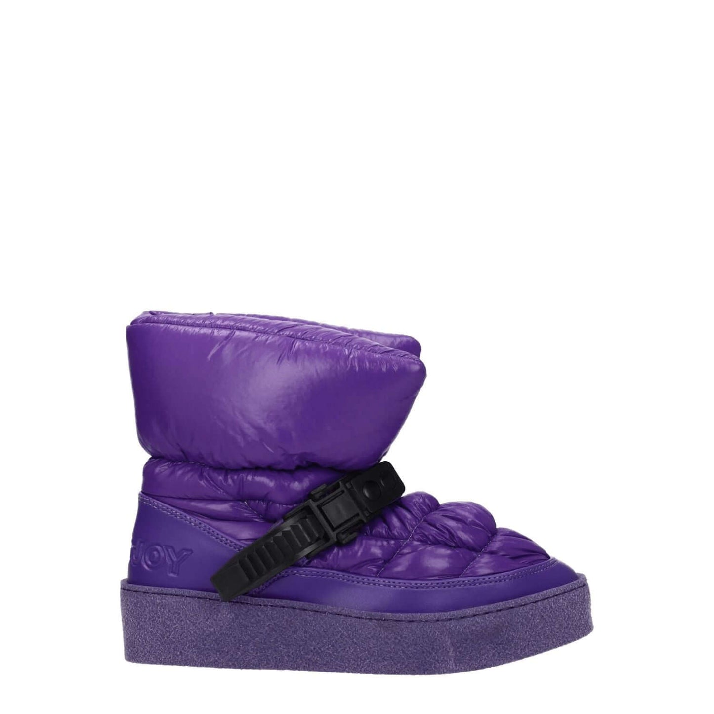 Khrisjoy Purple Polyester Ankle Boots with back logo and clips closure, featuring a mid heel and round toe design.