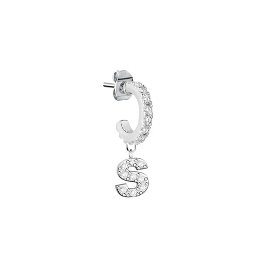Stylish earring with letter 'S' charm from LA PETITE STORY JEWELRY Mod. LPS02ARQ75, featuring elegant crystals.