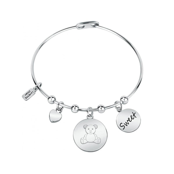 Silver charm bracelet with bear and sweet charms, LA PETITE STORY JEWELRY Mod. LPS05ASF28 design.