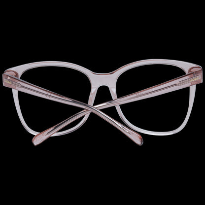 Stylish women's eyeglasses with a sleek clear frame viewed from the rear angle, showcasing the design and transparency.