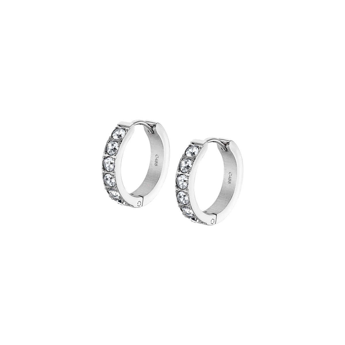 Lotus Jewels Jewelry Mod. LS2354-4/1 silver and diamond studded hoop earrings.