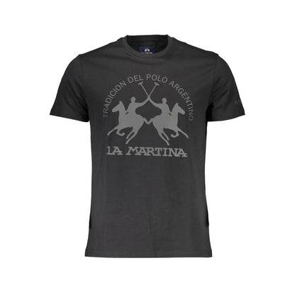 La Martina Black Cotton Men T-Shirt with logo and bold print, crafted from Turkish cotton, perfect for casual style and comfort.