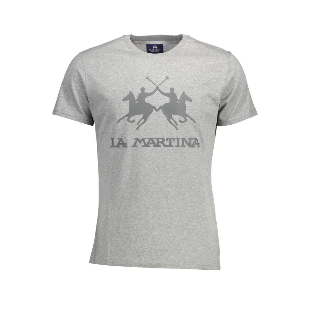 La Martina Brown Cotton Men T-Shirt with iconic print and logo, showcasing sophistication and athletic charm, classic crew neck style