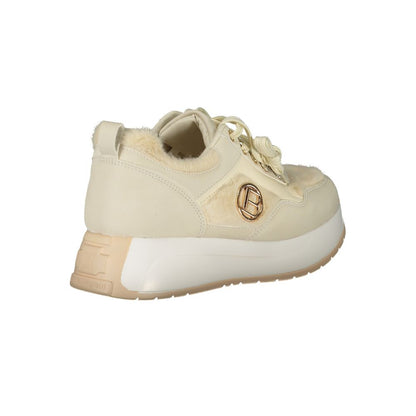 Laura Biagiotti Beige Polyethylene Sneaker with laces, suede, removable footbed, contrasting details, and embroidered logo.