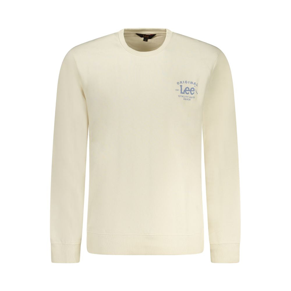 Lee Beige Cotton Men Sweater with logo print, long sleeve, crew neck, regular fit for casual chic style