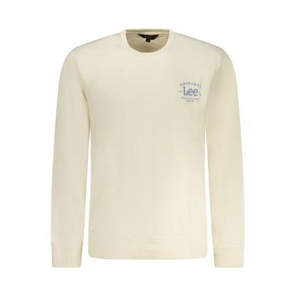 Lee Beige Cotton Men Sweater with logo print, long sleeve, crew neck, regular fit for casual chic style