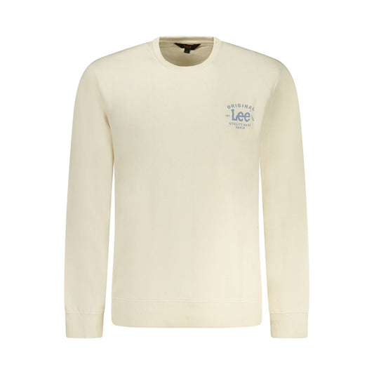 Lee Beige Cotton Men Sweater with logo print, long sleeve, crew neck, regular fit for casual chic style