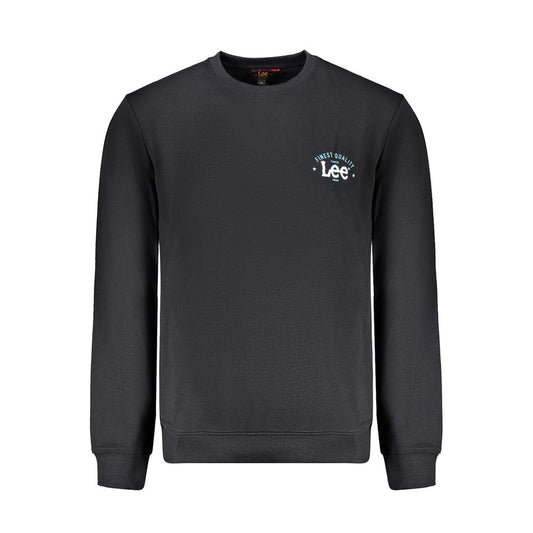 Lee Black Cotton Men Sweater with bold logo, crafted from cotton and polyester, perfect for streetwear style and comfort.